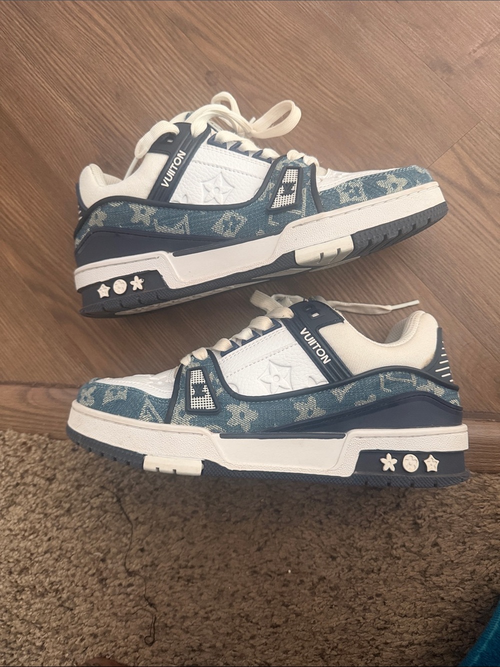 Premium White and Navy Men's Sneakers with Signature Monogram